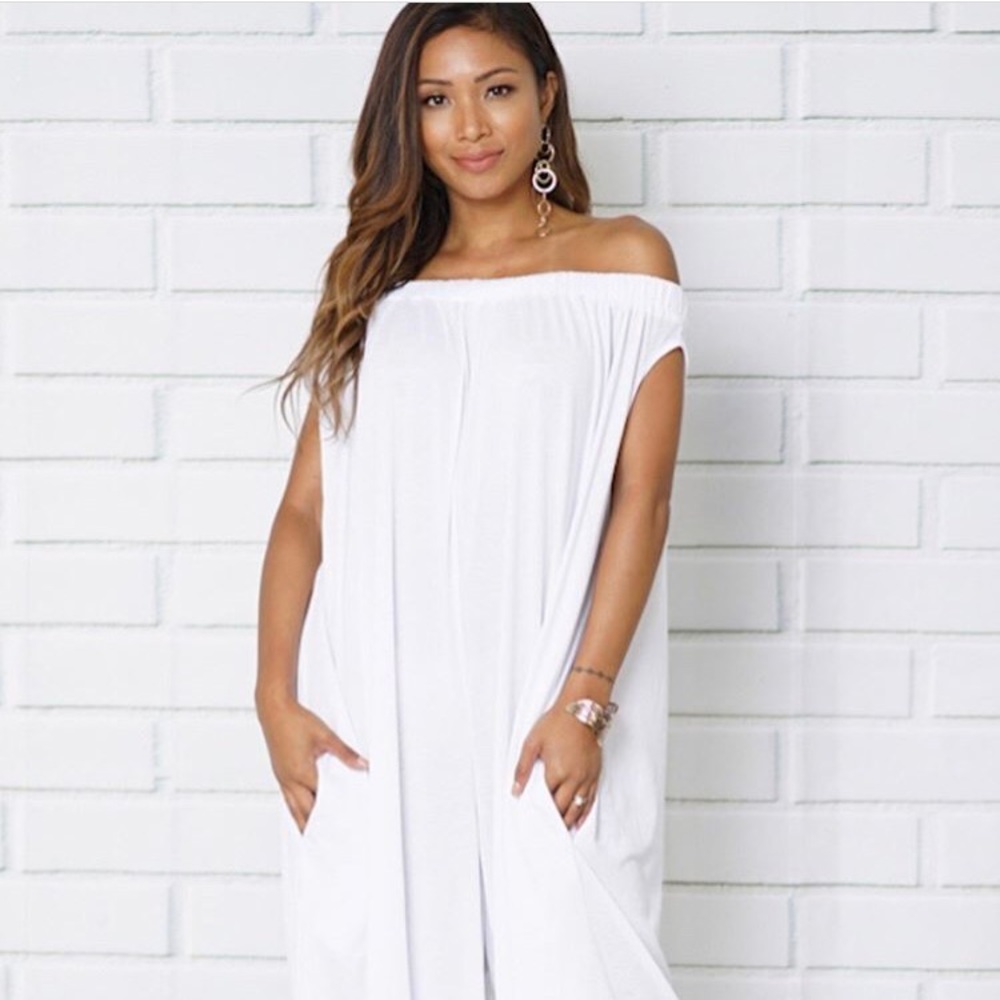 White one piece wide leg romper